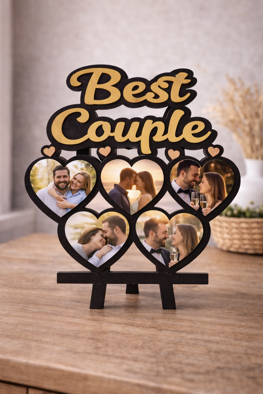 Best Couple Personalized Photo Stand (5 Heart Photos)